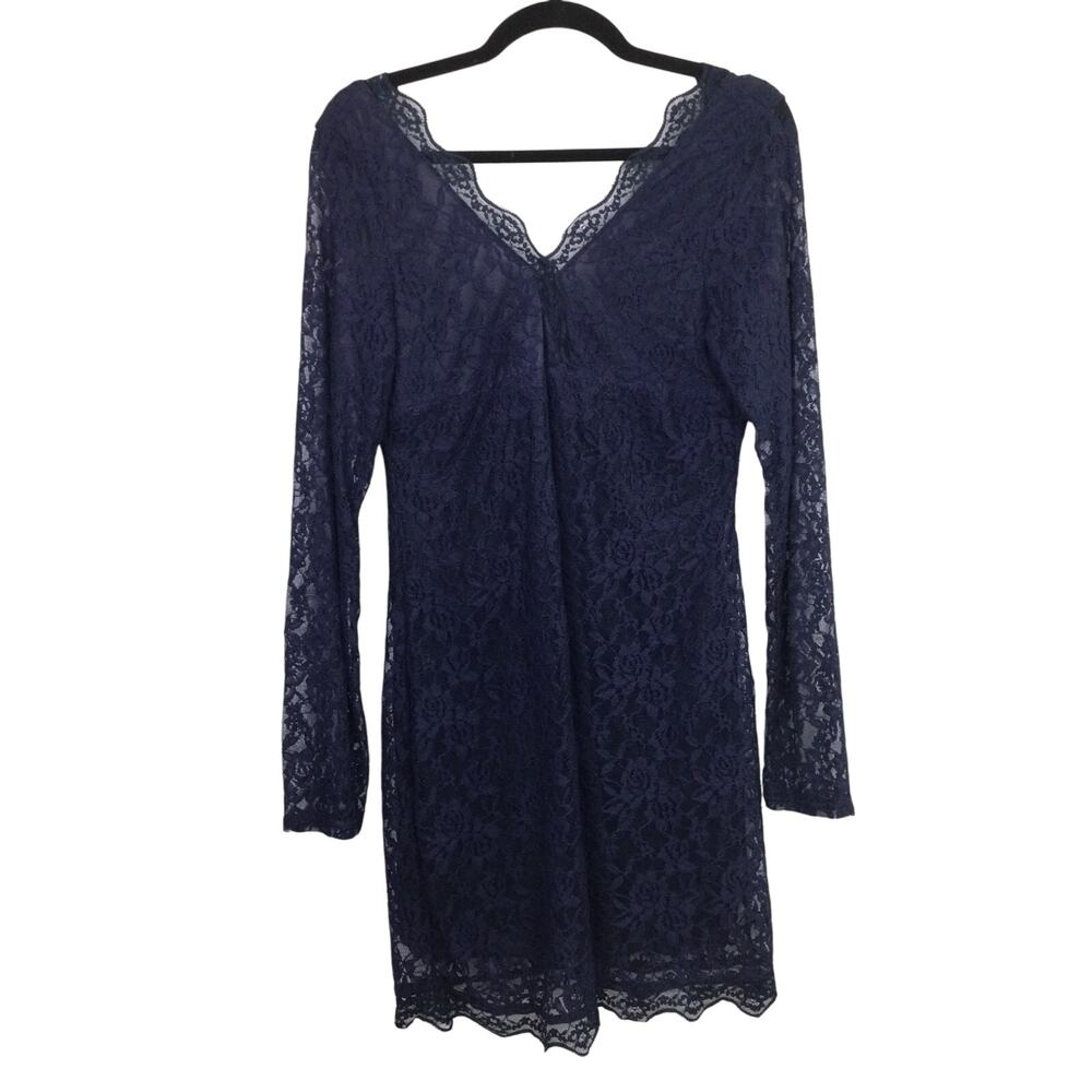 XJF.MC Whimsigoth Navy Feminine Romantic Lace Long Sleeve Knee Length Dress M